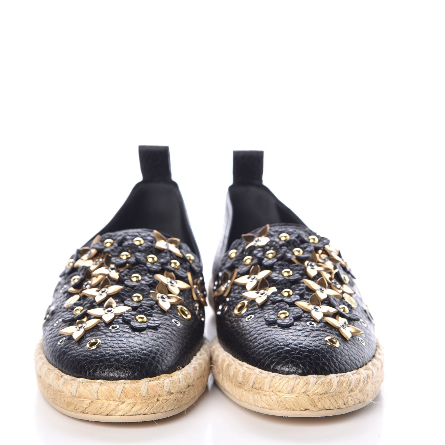 Calfskin Tropical Bloom Espadrille Flats 36 Black