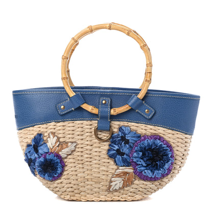 Miu Miu Calfskin Wicker Romantic Basket Bag Naturale Blue 1 of 5