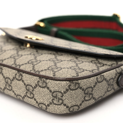 Gucci GG Supreme Monogram Textured Dollar Calfskin Web Mini Ophidia Envelope Shoulder Bag Beige Ebony New Acero 10 of 11