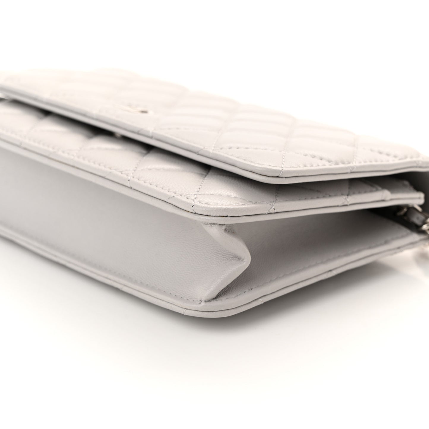 Lambskin Quilted Wallet On Chain WOC Grey