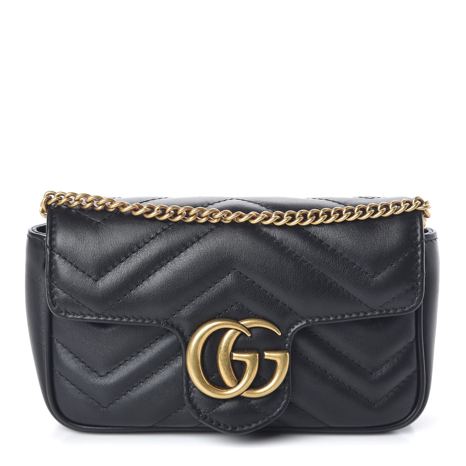 Gucci Calfskin Matelasse Super Mini GG Marmont Shoulder Bag Black 1 of 10
