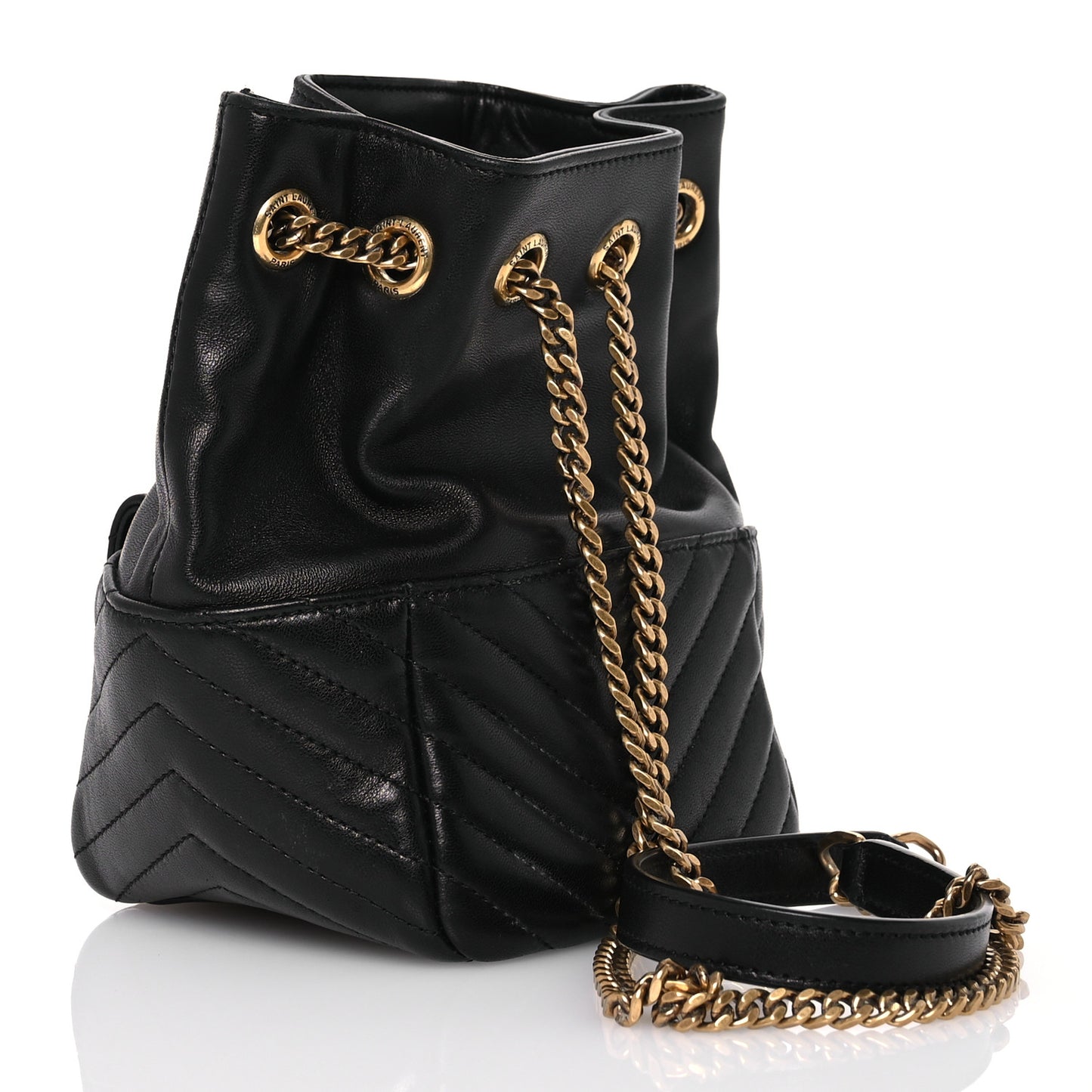 Lambskin Matelasse Monogram Joe Nano Bucket Bag Black
