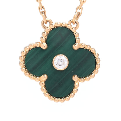 Van Cleef & Arpels 18K Yellow Gold Diamond Malachite Vintage Alhambra Pendant Necklace 4 of 7