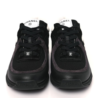 Chanel Mesh Suede Grained Calfskin Womens CC Sneakers 39 Black White 3 of 9