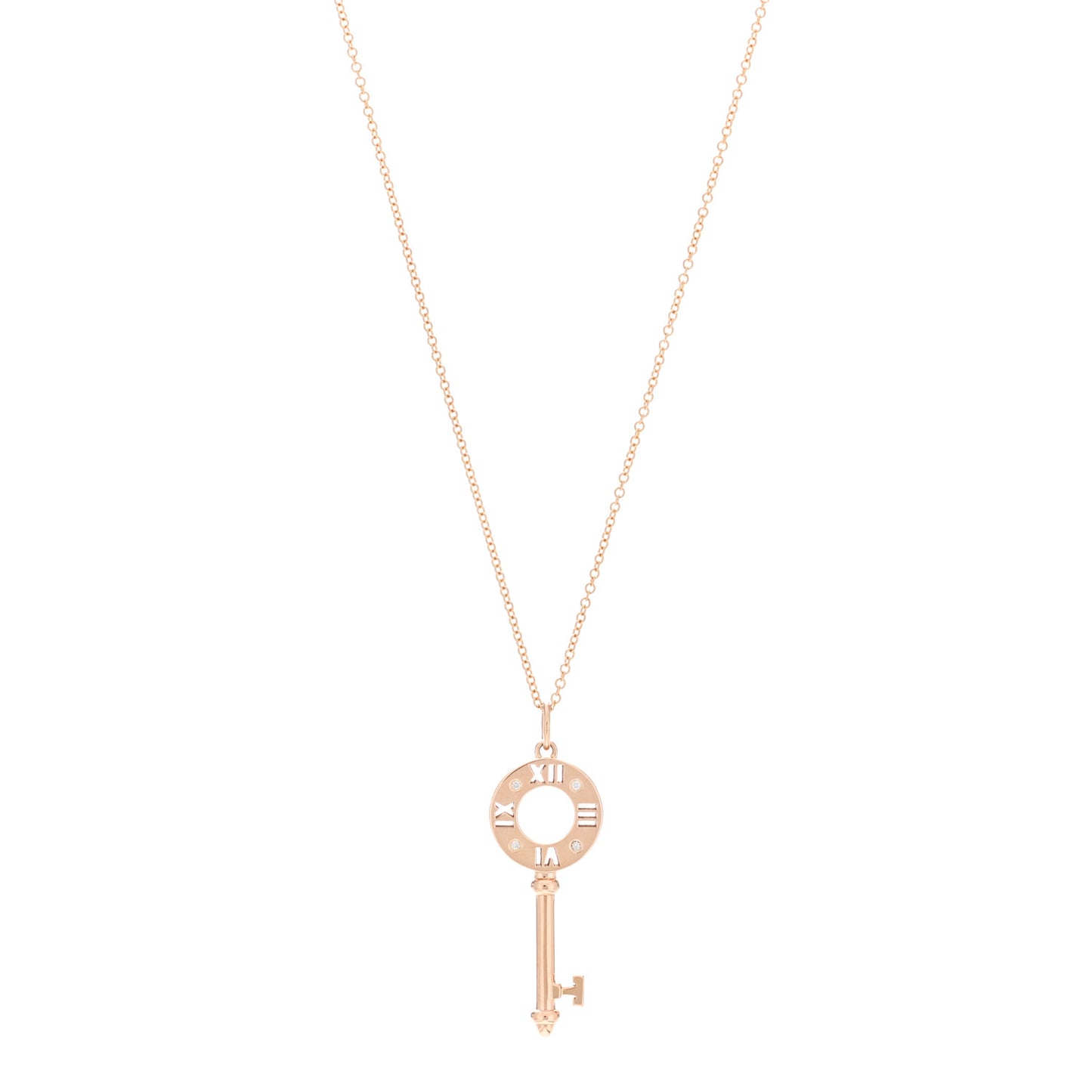 18K Rose Gold Diamond Atlas Pierced Key Pendant Necklace