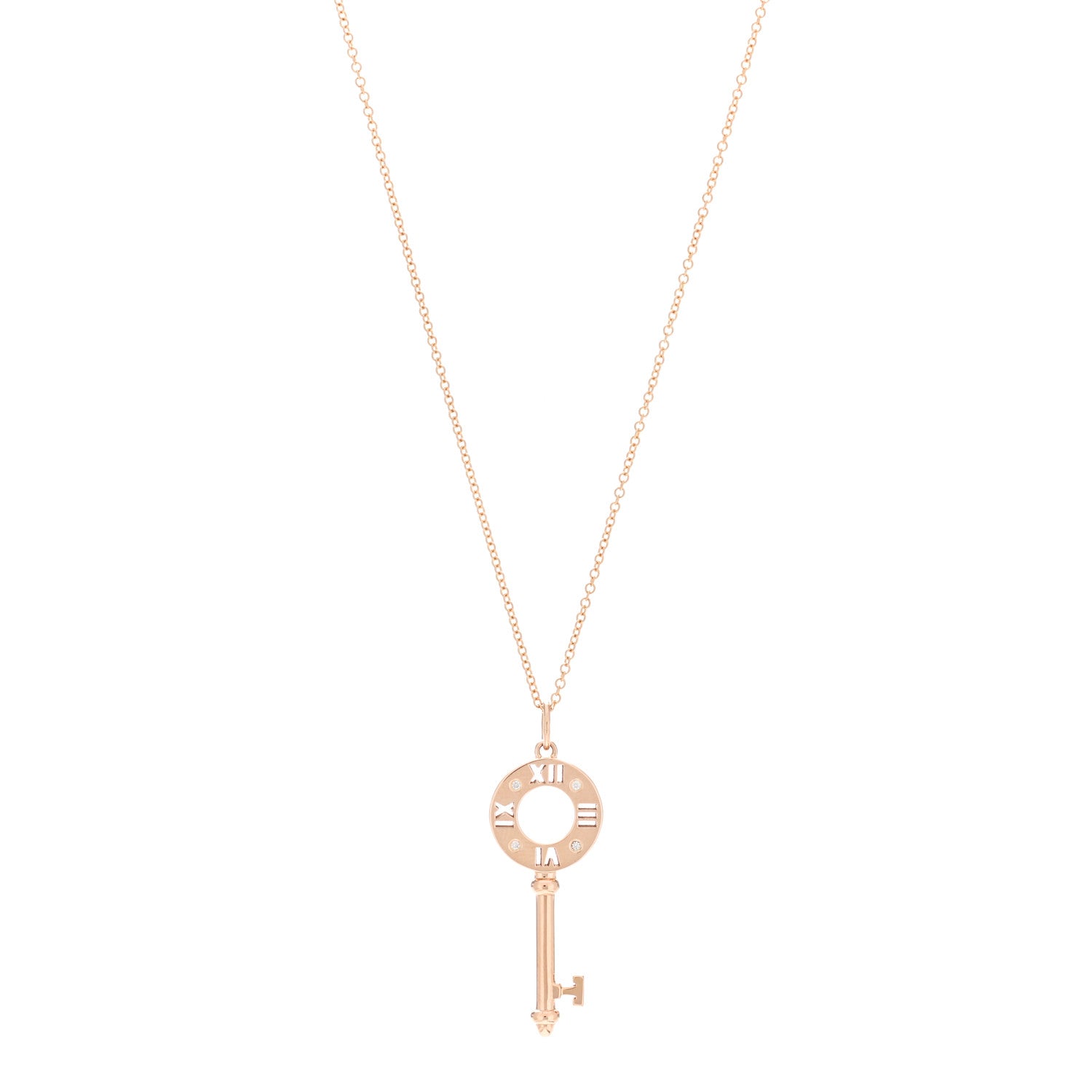 Tiffany 18K Rose Gold Diamond Atlas Pierced Key Pendant Necklace 1 of 6
