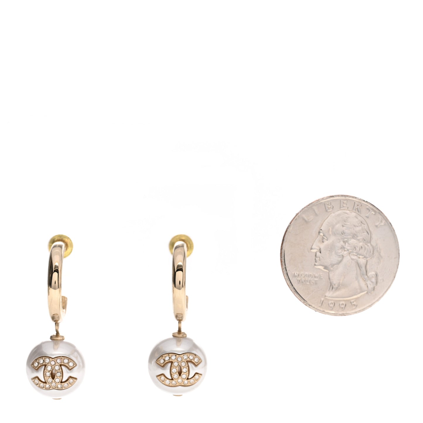Pearl Crystal CC Drop Earrings Gold Pearly White