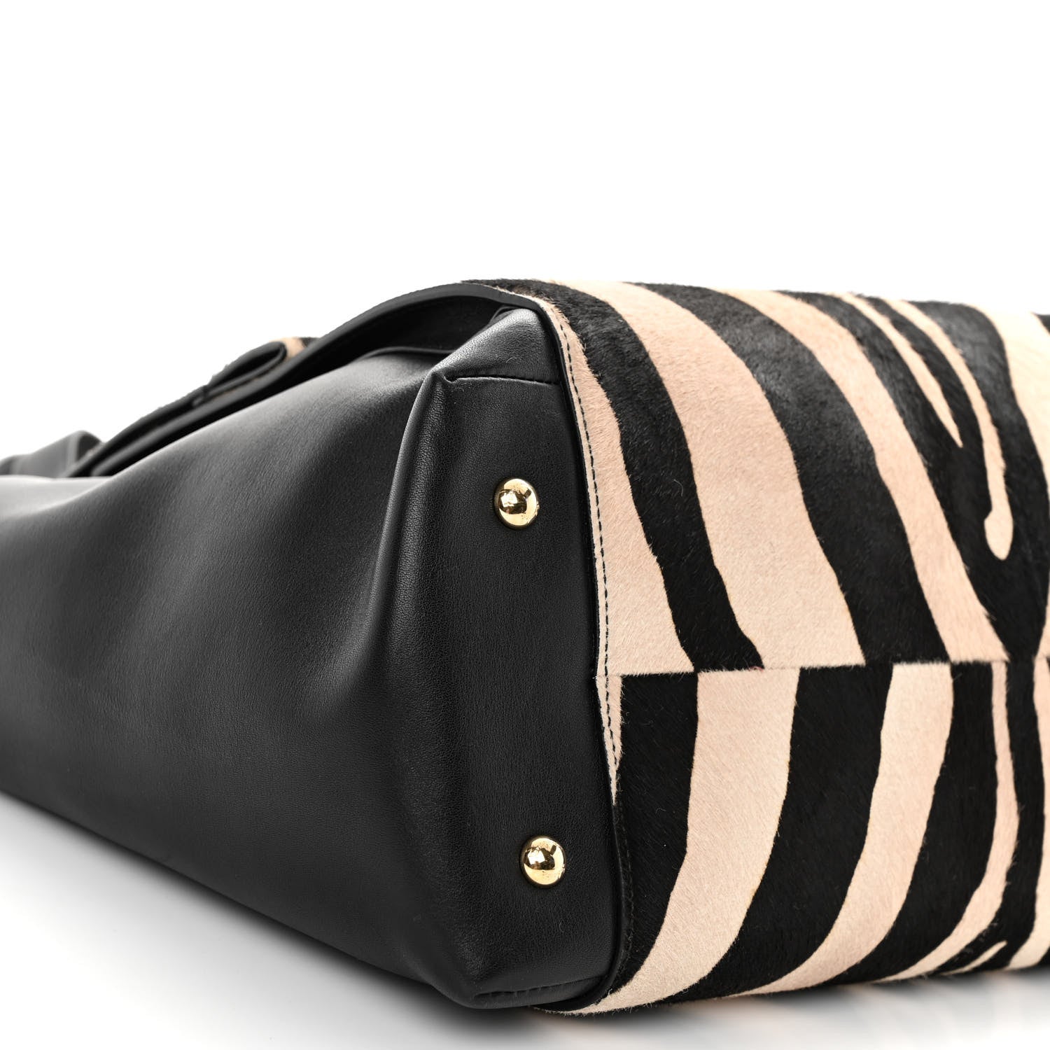 Salvatore Ferragamo Calfskin Calf Hair Zebra Print Bitter Pocket Tote Black White 8 of 9