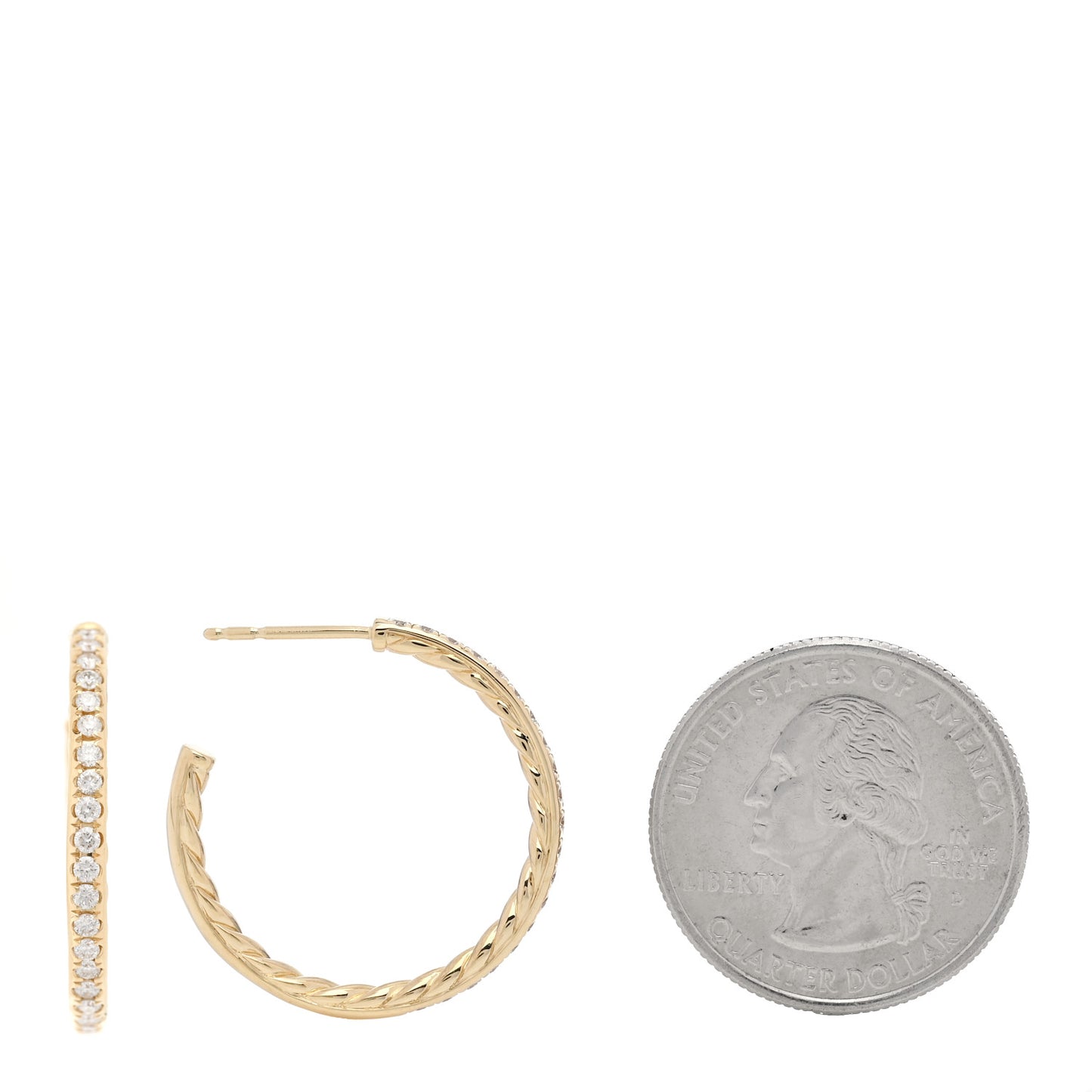 18K Yellow Gold Diamond 25mm Sculpted Cable Pave Hoop Earrings