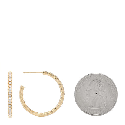 David Yurman 18K Yellow Gold Diamond 25mm Sculpted Cable Pave Hoop Earrings 2 of 4