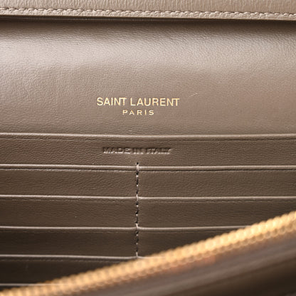 Saint Laurent Metallic Grain De Poudre Mixed Matelasse Triquilt Monogram Chain Wallet Piombo 6 of 14