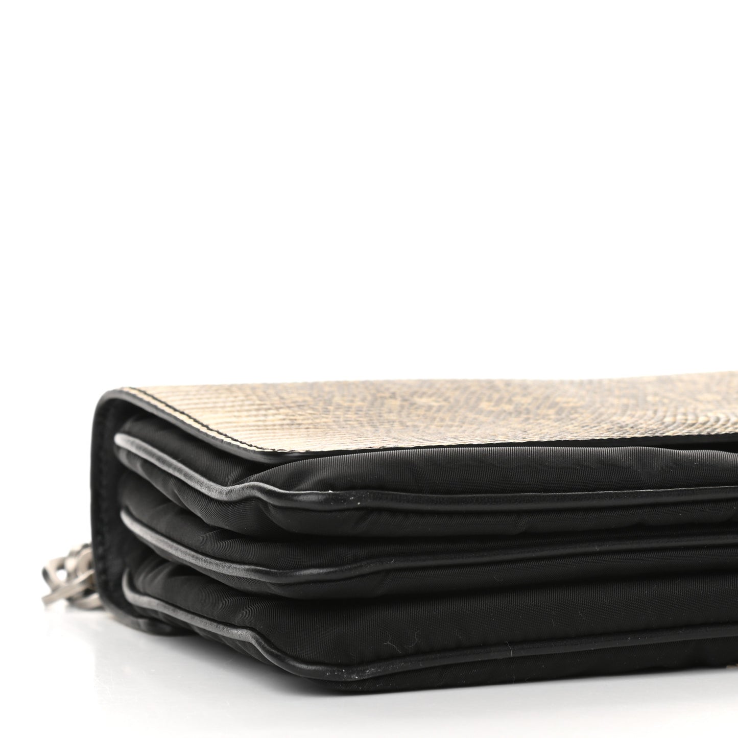 Lizard Tessuto Nylon Chain Shoulder Bag Black