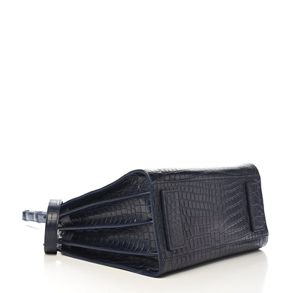 Saint Laurent Calfskin Crocodile Embossed Small Supple Sac de Jour Navy 3 of 8