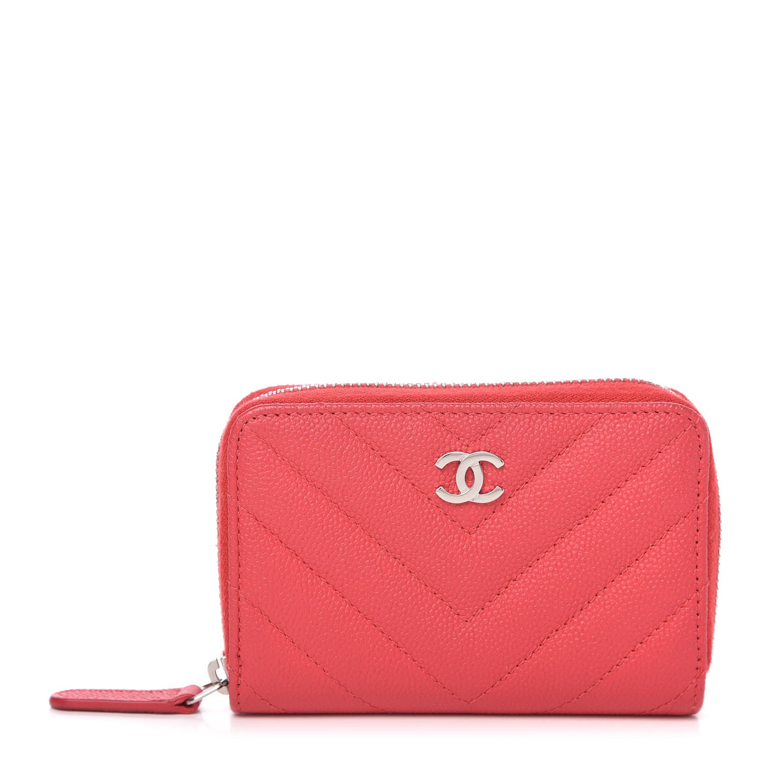 Chanel Caviar Chevron Quilted Zip Around Coin Purse Red 1 of 8