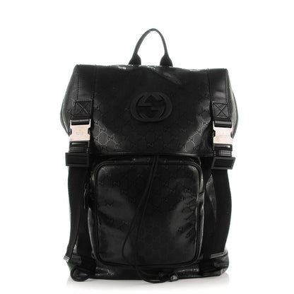 Gucci Imprime Monogram Interlocking G Double Buckle Backpack Black 1 of 7