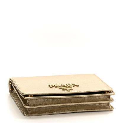 Prada Metallic Saffiano Lux Chain Wallet Pirite 4 of 9