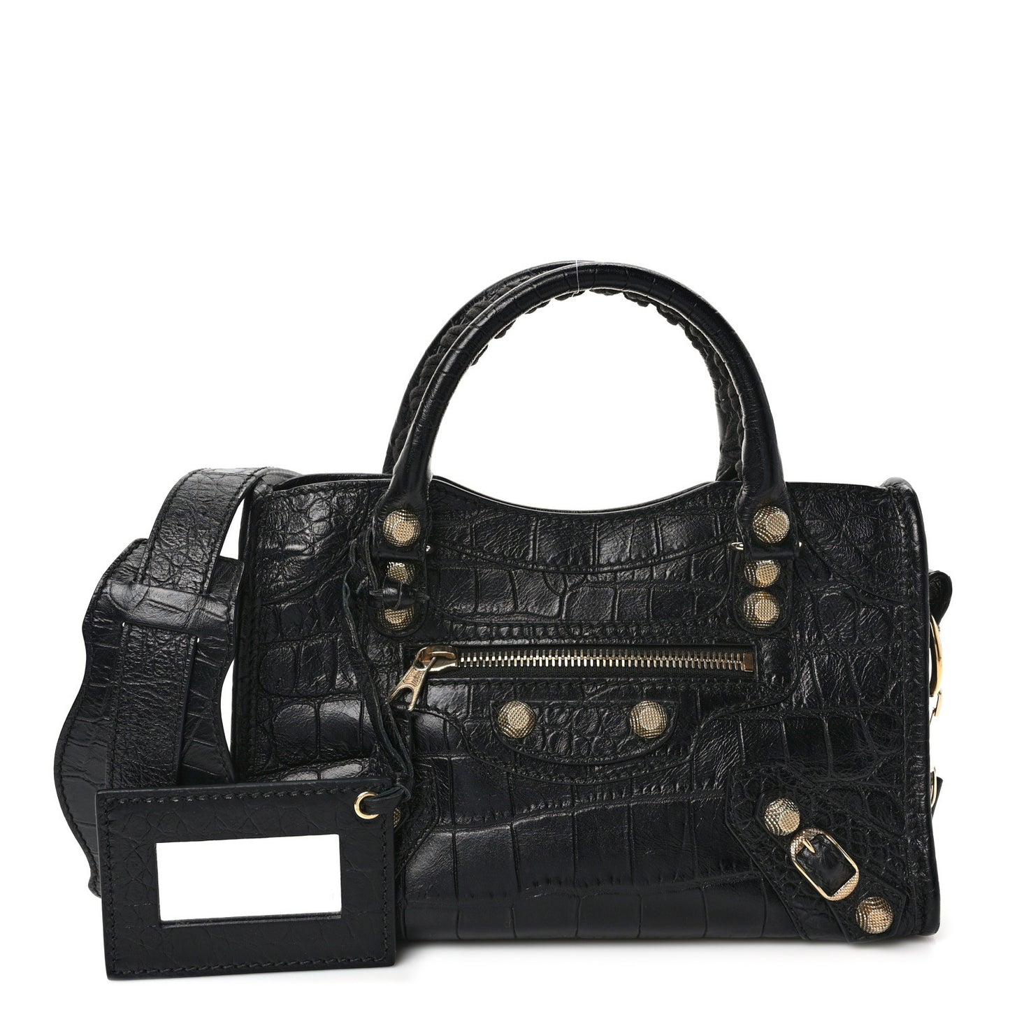Calfskin Giant 12 Gold Hardware Crocodile Embossed Mini City Black