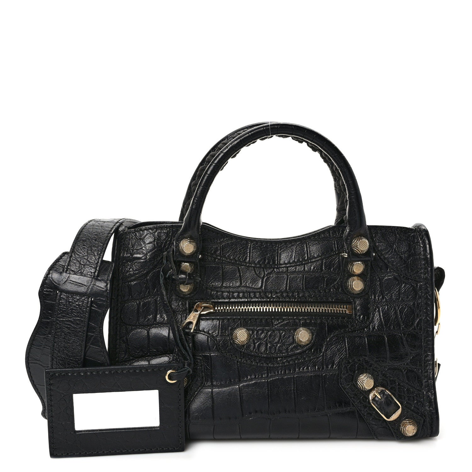 Balenciaga Calfskin Giant 12 Gold Hardware Crocodile Embossed Mini City Black 1 of 9