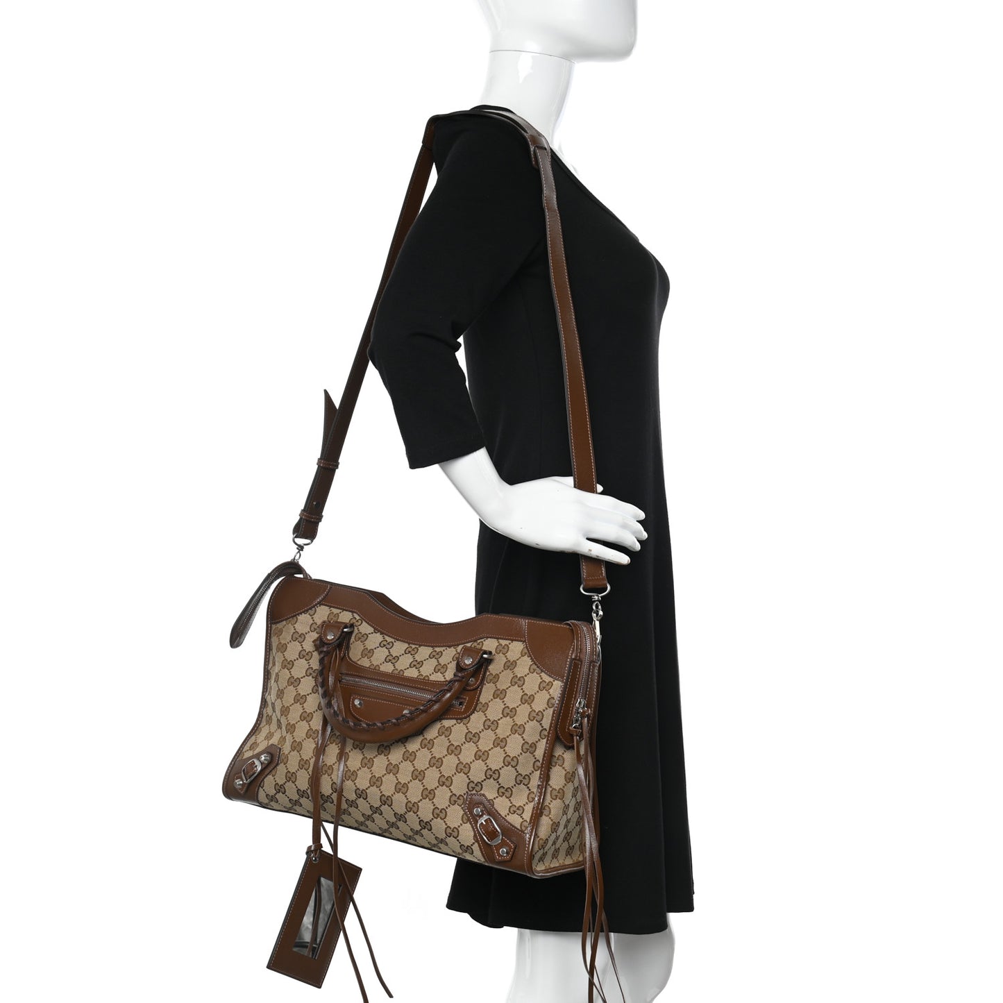 X GUCCI GG Monogram Azalea Calfskin Neo Classic Silver Hardware Medium City Beige Ebony Brown Sugar