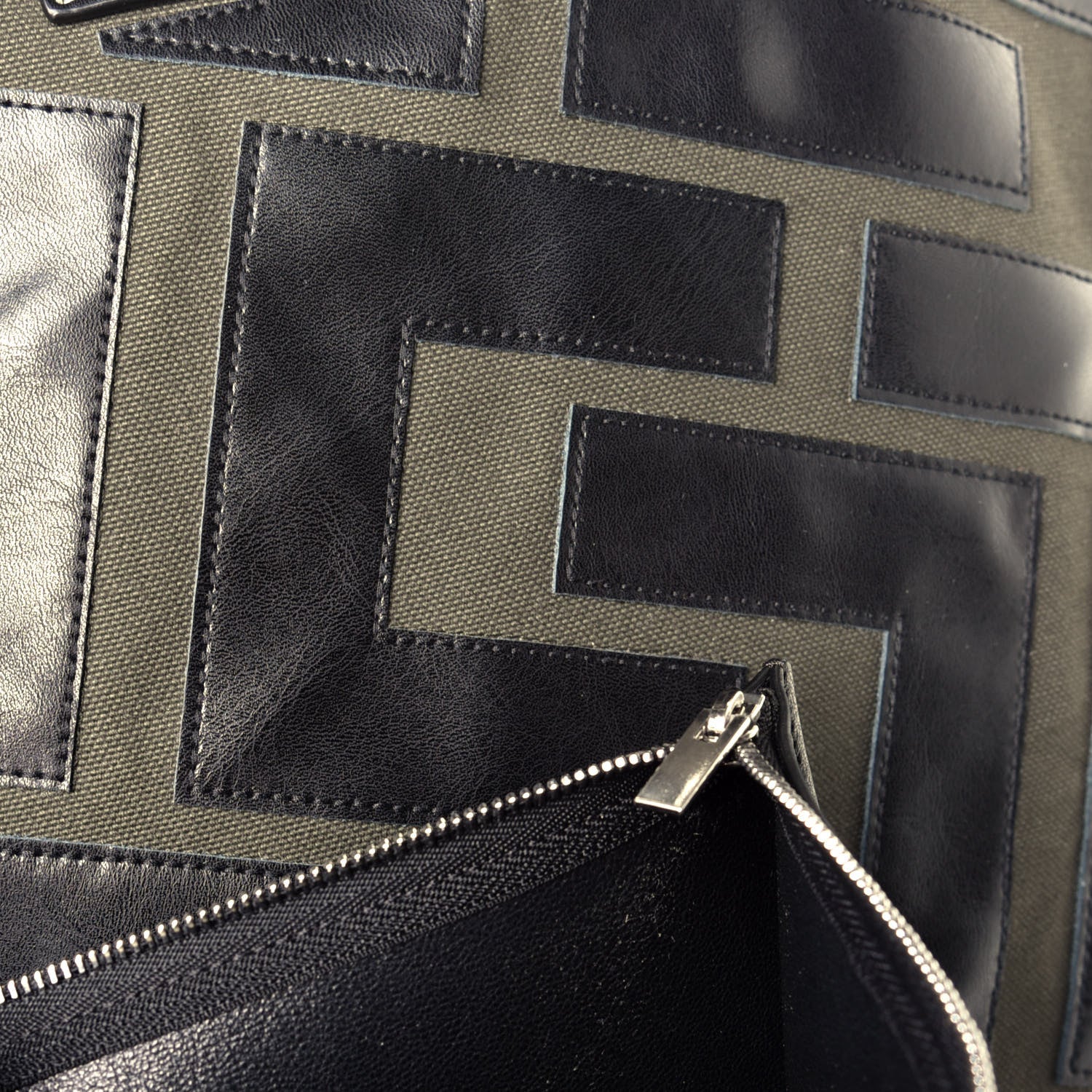 Celine Calfskin Logo Patchwork Cabas Dark Green Black 8 of 8
