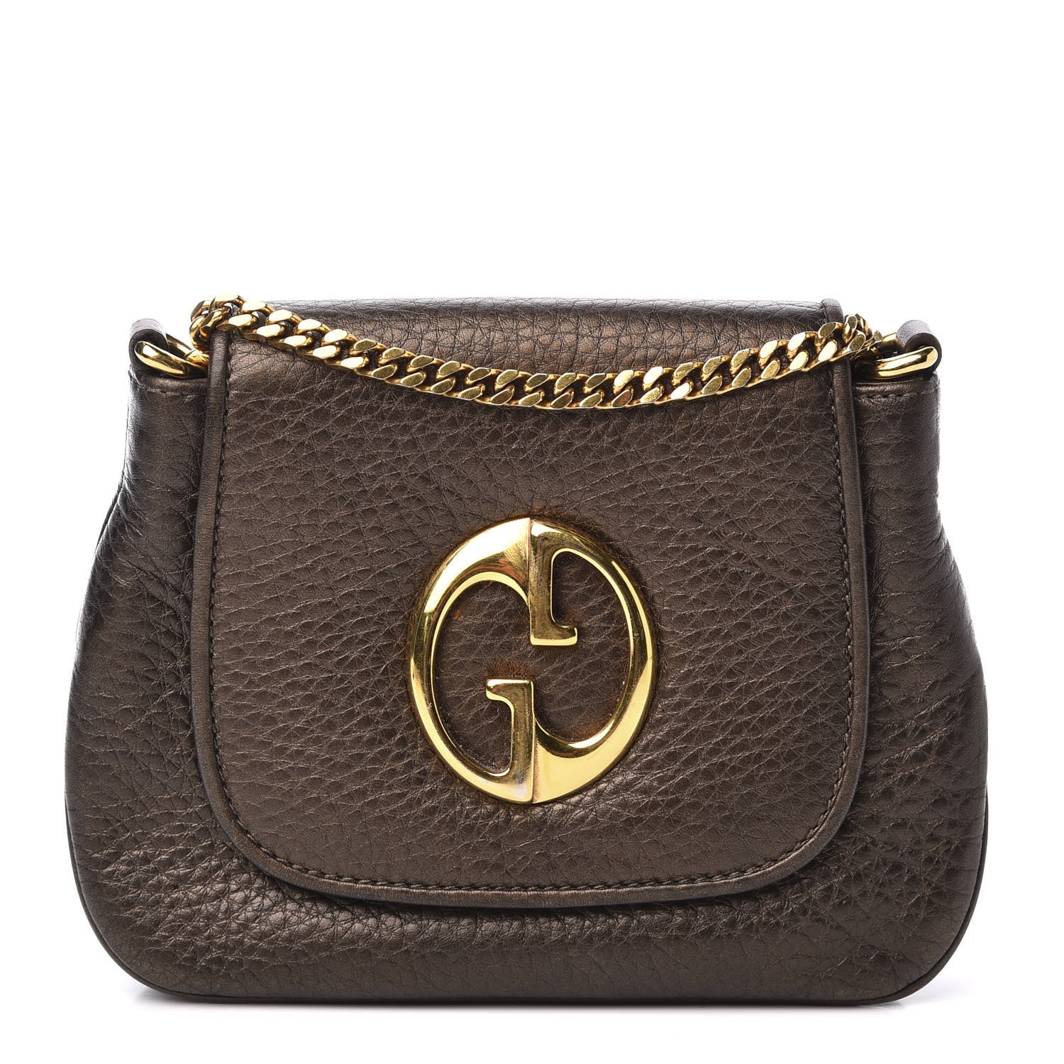 Gucci Metallic Pebbled Calfskin Small 1973 Chain Shoulder Bag Winter Leaf 1 of 9