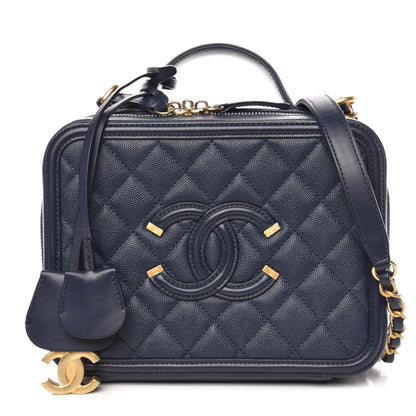 Chanel Caviar Quilted Medium CC Filigree Vanity Case Navy 1 of 11