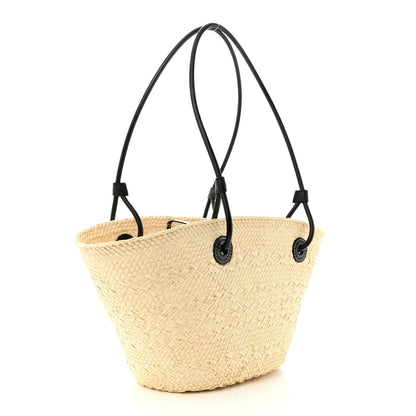 Loewe Calfskin Raffia Paulas Ibiza Small Anagram Basket Tote Bag Natural Black 3 of 14