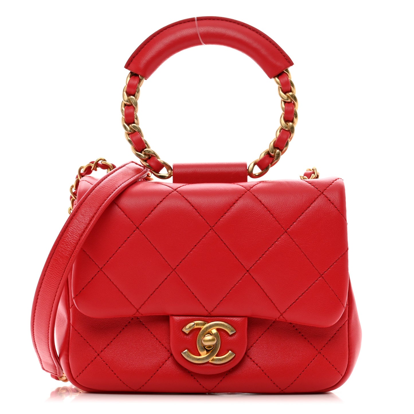 Lambskin Quilted Small In The Loop Handle Flap Bag Red