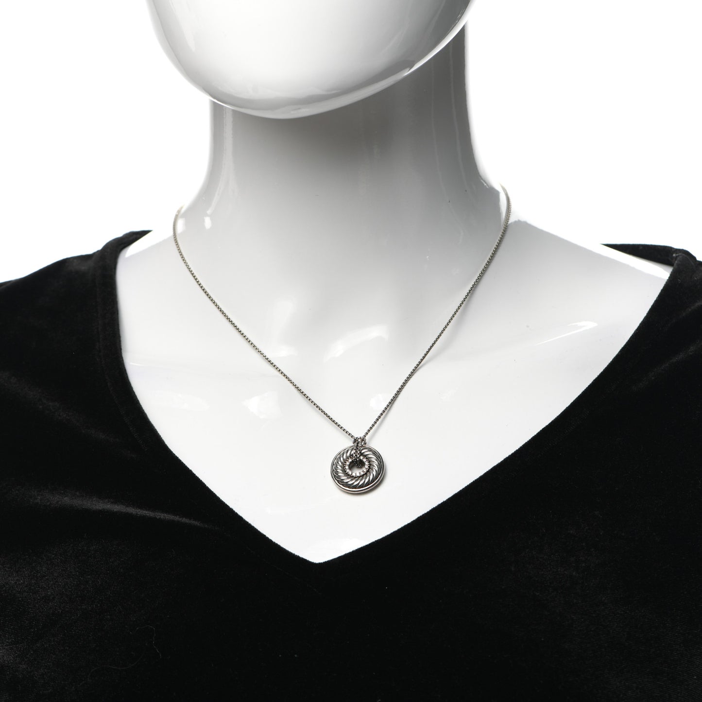 Sterling Silver Diamond Sculpted Cable Disc Necklace
