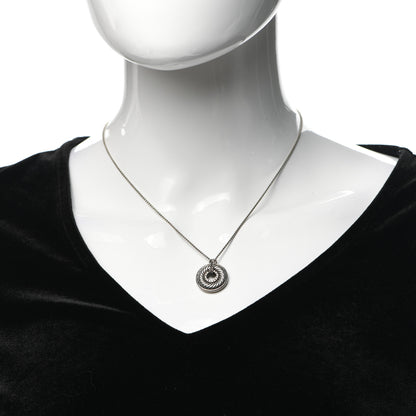David Yurman Sterling Silver Diamond Sculpted Cable Disc Necklace 2 of 5