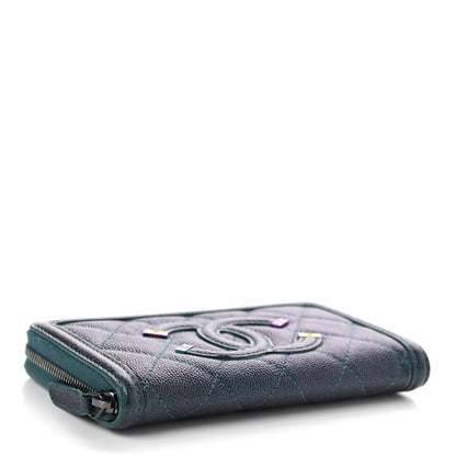 Chanel Iridescent Caviar Quilted Medium Filigree Zip Around Wallet Dark Turquoise 4 of 8