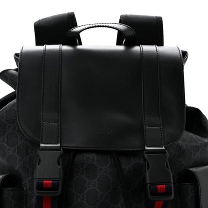 Gucci Soft GG Supreme Monogram Calfskin Web Double Buckle Backpack Black 8 of 14