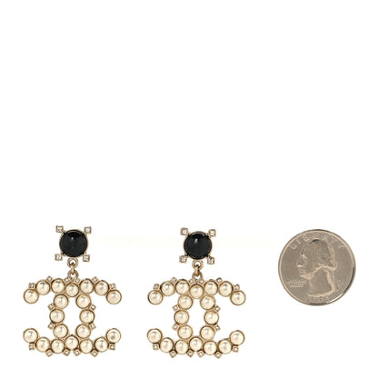 Chanel Resin Crystal Pearl CC Drop Earrings Black Gold 2 of 5