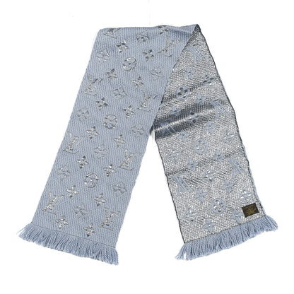 Louis Vuitton Wool Silk Logomania Shine Scarf Blue 2 of 3