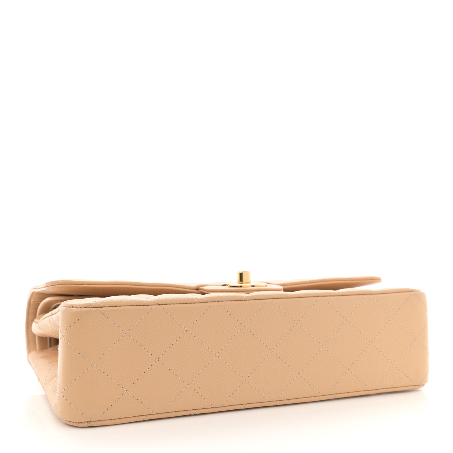 Caviar Quilted Medium Double Flap Beige