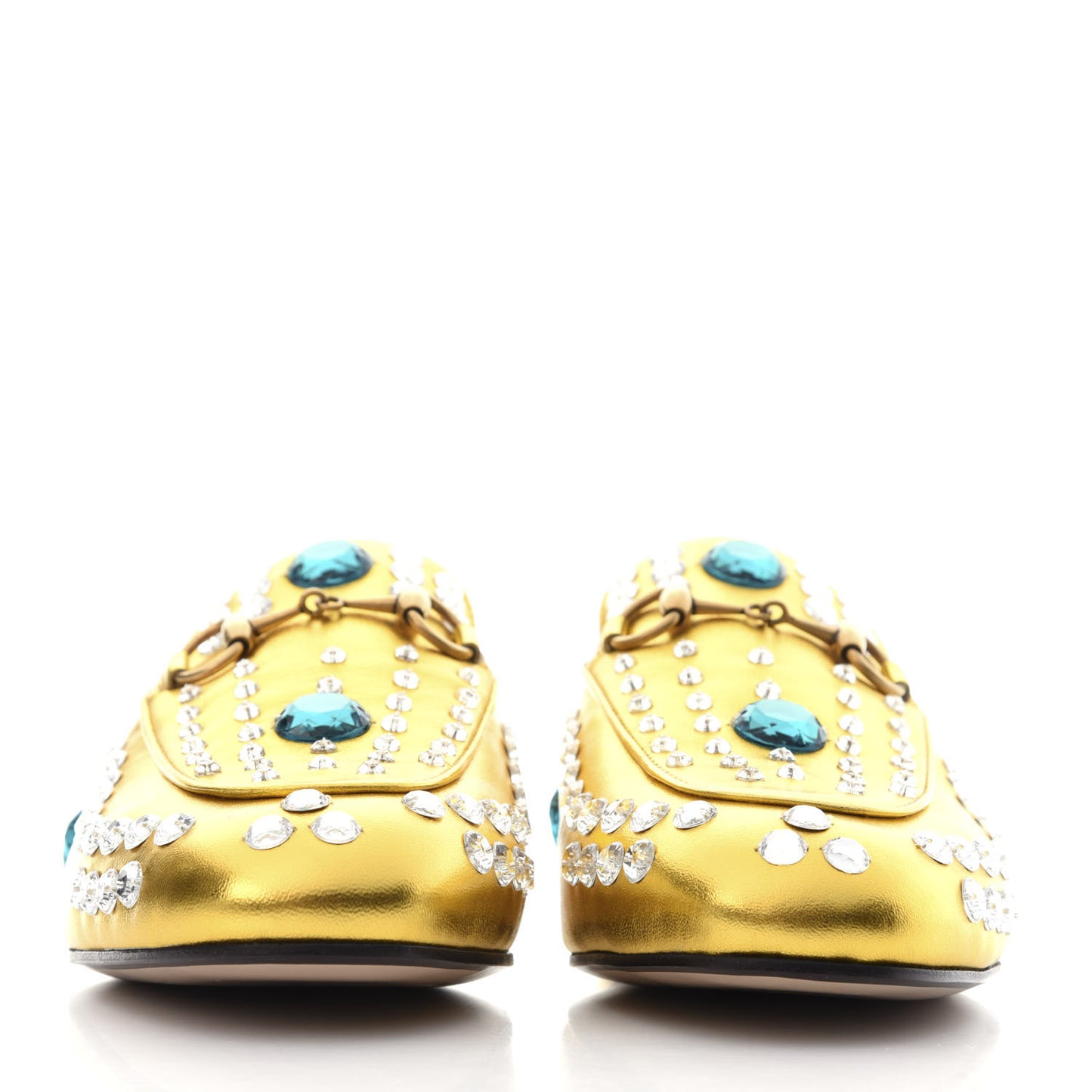 Metallic Nappa Crystal Womens Princetown Slippers 37 Gold