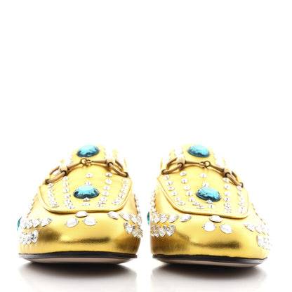 Gucci Metallic Nappa Crystal Womens Princetown Slippers 37 Gold 3 of 10