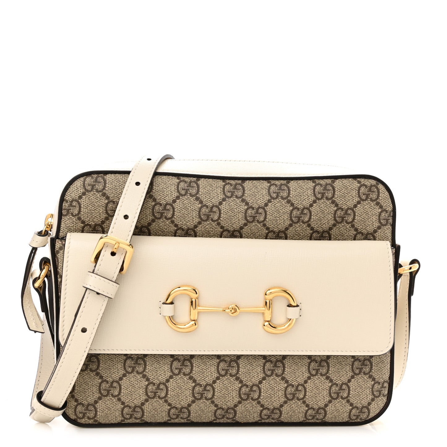 GG Supreme Monogram Small Horsebit 1955 Shoulder Bag Beige Mystic White