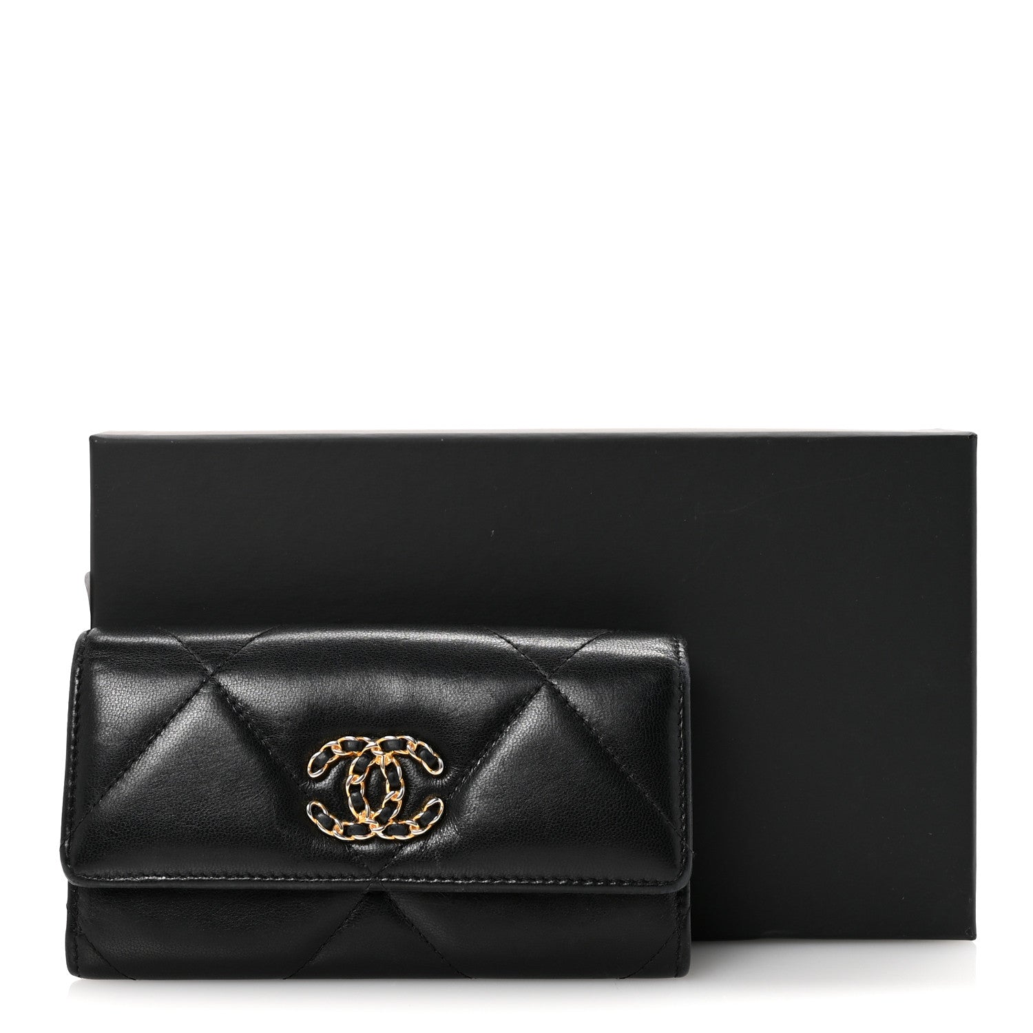 Chanel Shiny Goatskin Quilted Chanel 19 Flap Wallet Black 9 of 9