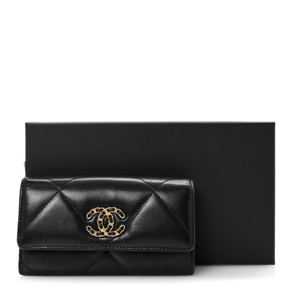 Chanel Shiny Goatskin Quilted Chanel 19 Flap Wallet Black 9 of 9