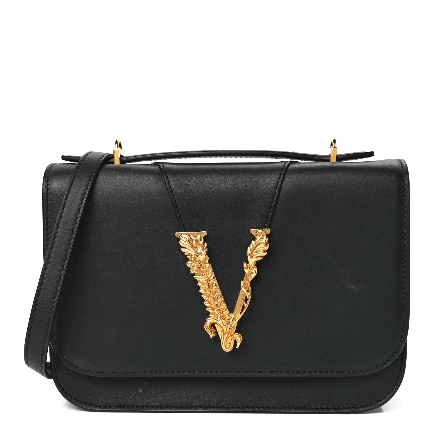 Versace Vitello Barocco Virtus Top Handle Shoulder Bag Black 1305443 ...
