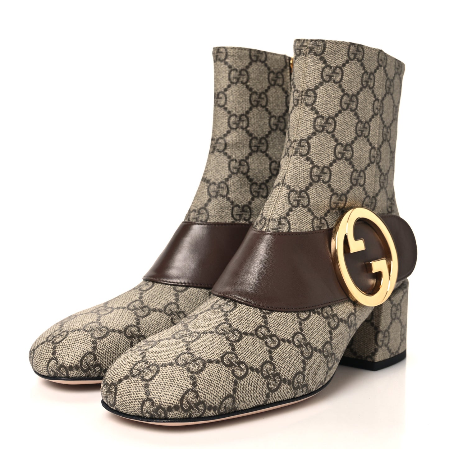 GG Supreme Monogram Malaga Kid Blondie 55mm Ankle Boots 37.5 Beige Ebony New Acero