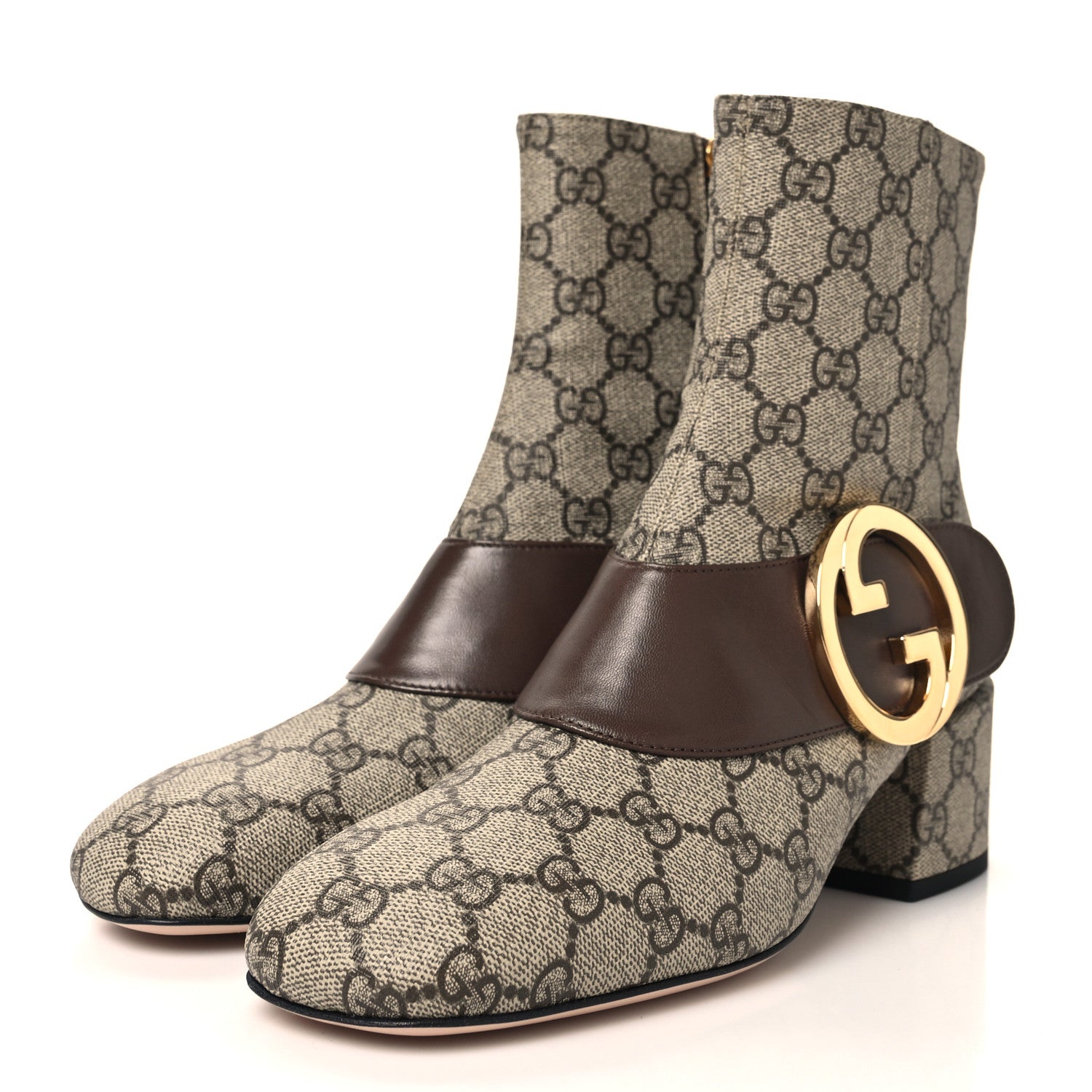 Gucci GG Supreme Monogram Malaga Kid Blondie 55mm Ankle Boots 37.5 Beige Ebony New Acero 3 of 9