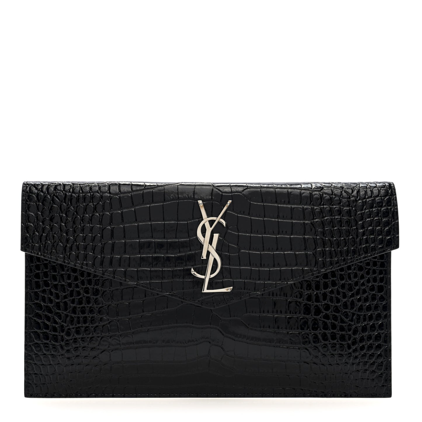 Calfskin Crocodile Embossed Uptown Monogram Pouch Black
