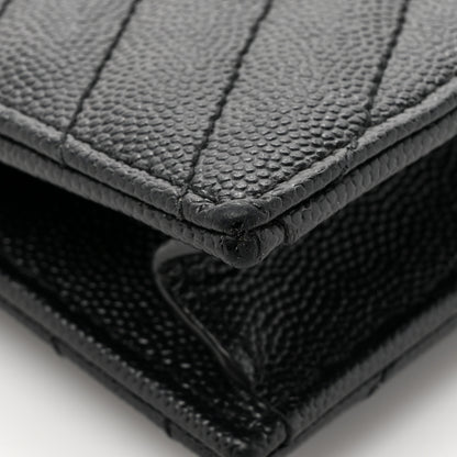 Saint Laurent Grain De Poudre Matelasse Chevron Monogram Monochrome Envelope Chain Wallet Black 18 of 20