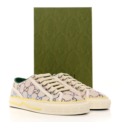 Gucci Canvas Lame Crystal GG Monogram Womens 1977 Tennis Sneakers 37 Gardenia Silver Mystic White 8 of 8