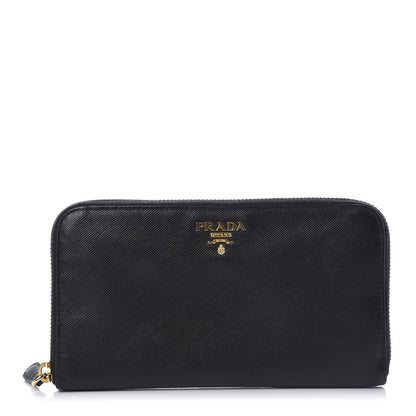 Prada Saffiano Metal Large Zip Around Wallet Black 1 of 7