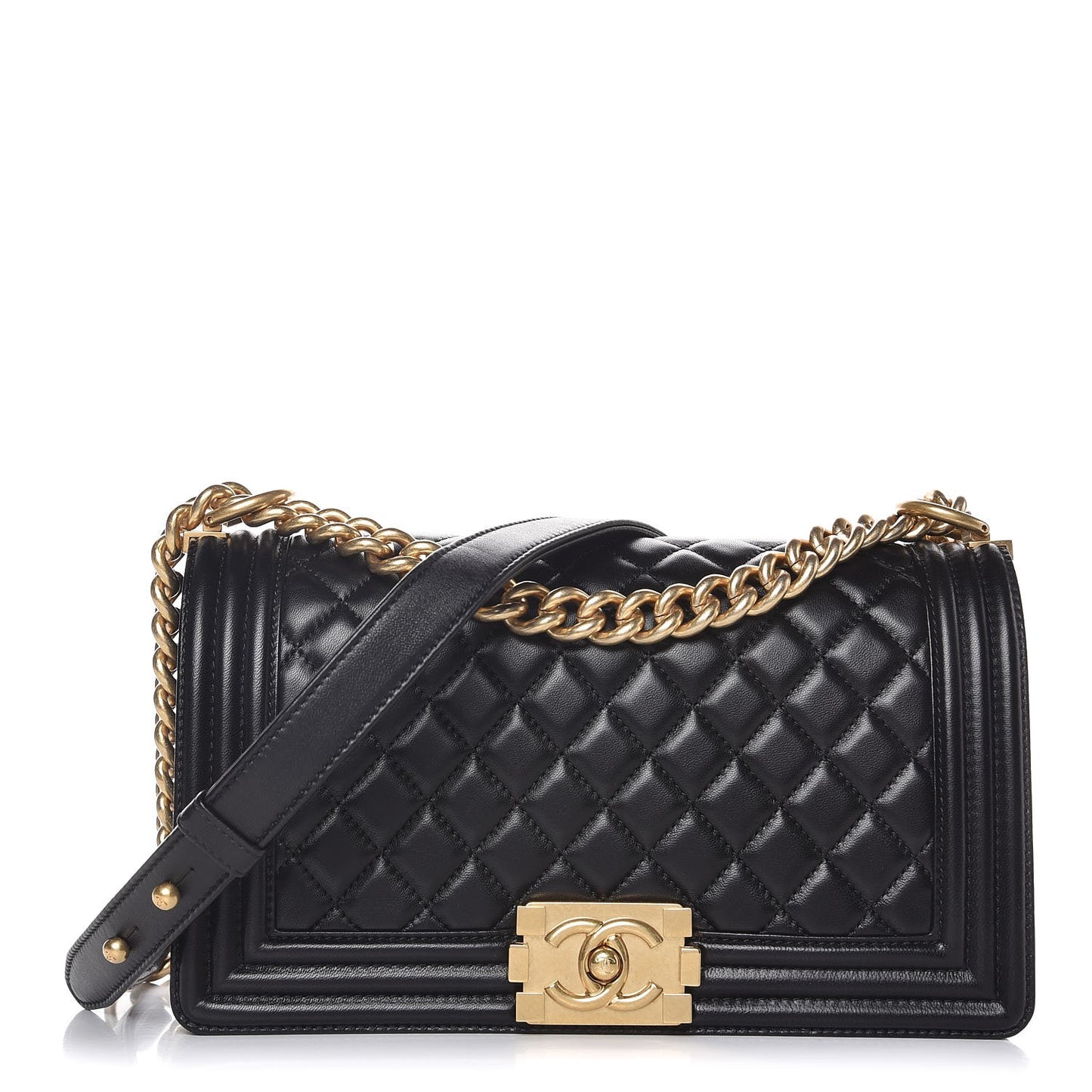 Lambskin Quilted Medium Boy Flap Black