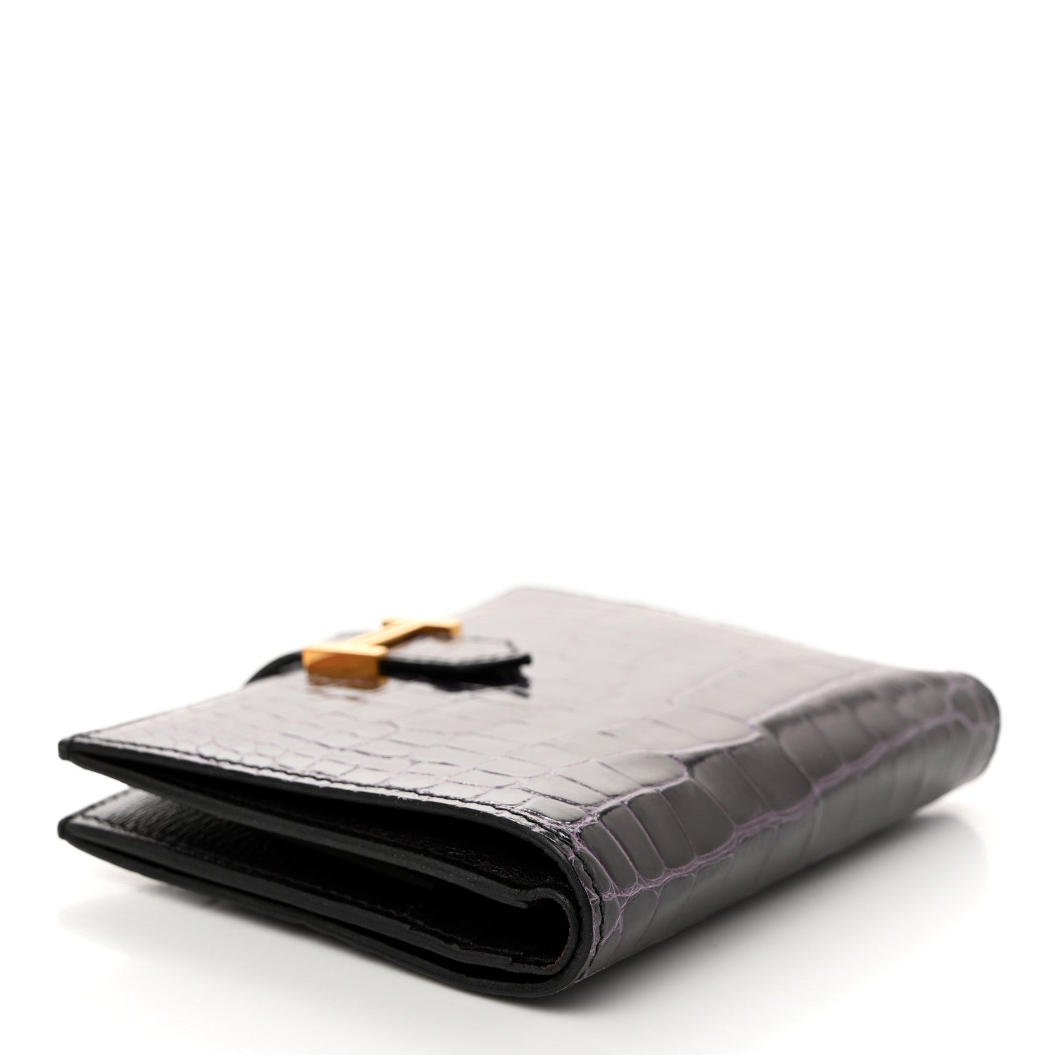Hermes Shiny Alligator Bearn Compact Wallet Aubergine 4 of 8