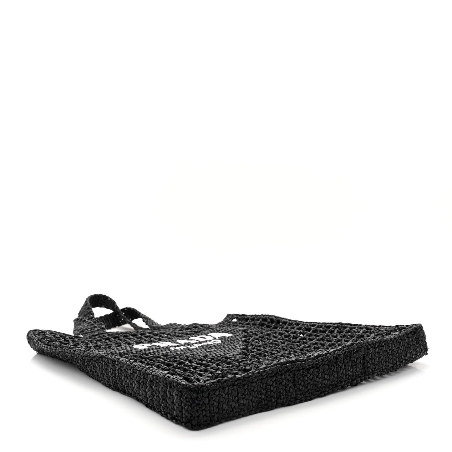 Yarn Raffia Effect Crochet Logo Embroidered Tote Bag Black